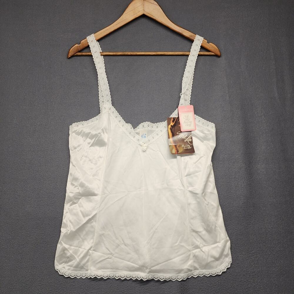 Vintage Women Cami Top Medium White Mel Lin Antron III Deadstock NEW 80s 90s USA